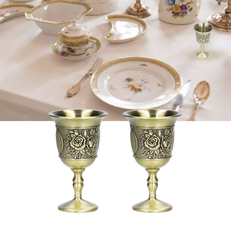 2pcs Wine Glasses Exquisite Chrysanthemum Pattern Vintage Court Style Metal