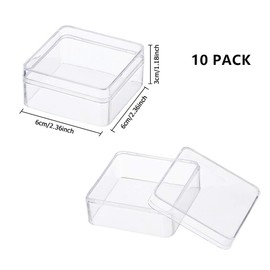 BENECREAT 10 Pack 6x6x3cm Quadrat Hochtransparente Kunststoffkügelchen Aufbewahrungsbehälter Box Case für Schönheitsartikel, kleine Perlen, Schmuckzubehör und andere kleine Gegenstände