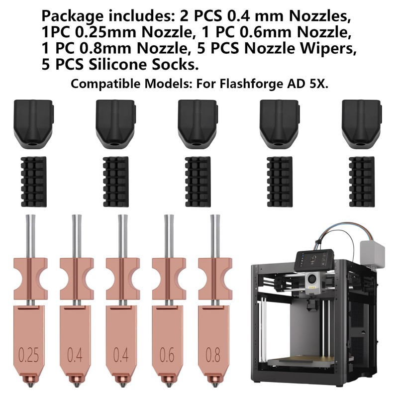 5 PCS Quick-Swap Nozzles Kit for AD5X, 2 PCS 0.4mm,