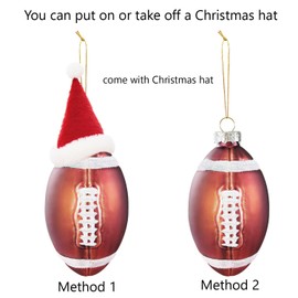 Christmas Football Ornament with Santa Hat, Glass Blown 2026 Christmas Ball Ornaments for Christmas Tree Decoration, Christmas Sports Ornaments Balls for Xmas Gift Holiday Party Tree Decoration