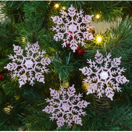 Christmas Concepts® Pack of 12-10cm Glitter Snowflake Hanging Decorations - Christmas Decorations (Baby Pink)