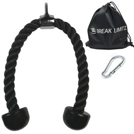 Break Limitz Black Tricep Rope Pull Down | 27 Inch Heavy Duty Nylon Rope, Chrome Cable Attachment with Durable Ends Caps | Professional and Home Gyms | Includes Snap Hook & Carry Bag (27)