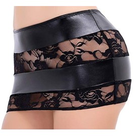 QZ-15 Women's Stretch Short Wetlook Mini Skirt with Lace (M)