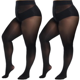 Aaronano 2 Pairs Plus Size Rip Resistant Tights Women Indestructible Nylon Pantyhose High-waisted Reinforced T-Crotch (Black, 3XL-4XL)