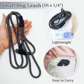 WYuZe 5ft Puppy Leash for Small Dogs, 1/4" Thin Rope Dog Leash with Easy to Use Hook, Chihuahua/Yorkie/Toy Breed Lightweight Leashes 10 Colors, Black Red