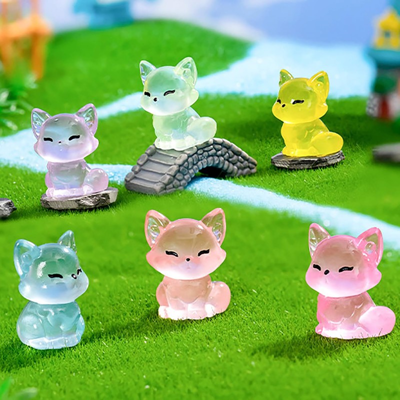 30PCS Luminous Mini Resin Fox Figurines 6 Colors Glow in