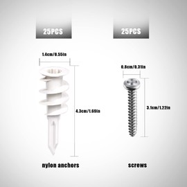 AIEX 50PCS Self-Drilling Drywall Anchors and Screws Kit, Plastic Wall Anchor Kit 50lbs-75lbs Heavy Duty Drywall Anchors for Hanging Curtains Wall Cabinets Picture Frame