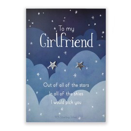 Sterling silver star stud earrings for my girlfriend | I love you gift for partner from boyfriend on valentines day anniversary birthday or xmas christmas presents | cards for her women
