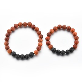 Mystiqs Kids and Adult Matching Lava Rock & Dark Wood Beaded Stone Bracelets Essential Oil Diffuser Set for Aromatherapy Ideal for Anti-Stress or Anti-Anxiety Ages 3-6