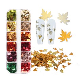 2 Box Maple Leaf Nail Glitter Fall Leaf Nail Art Glitter Holographic Glitter Design Autumn Nail Charms Maple Leaves Nail Supplies Confetti Nail Sequins for Women DIY Thanksgiving Decorations