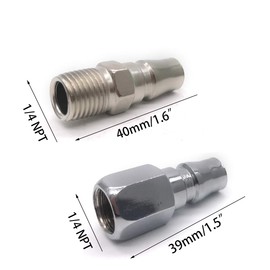 10 Piece Air Compressor Coupler Plug Kit with Thread Seal Tape, 1/4 Inch G, 5 Male plugs and 5 Female plugs, Industrial Type, for Air Quick Connect, Air Hose Fittings, Air Compressor Accessories