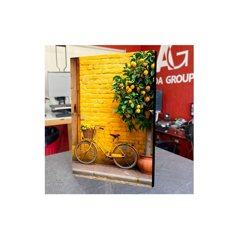 CUADRO DECORATIVO PAISAJE PARED BICICLETA AMARILLA (40X27CM)