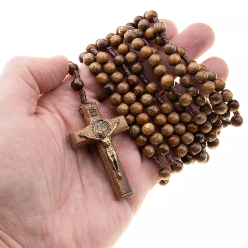 20 Decade Wood Rosary Catholic 7mm Brown Beads Corded St