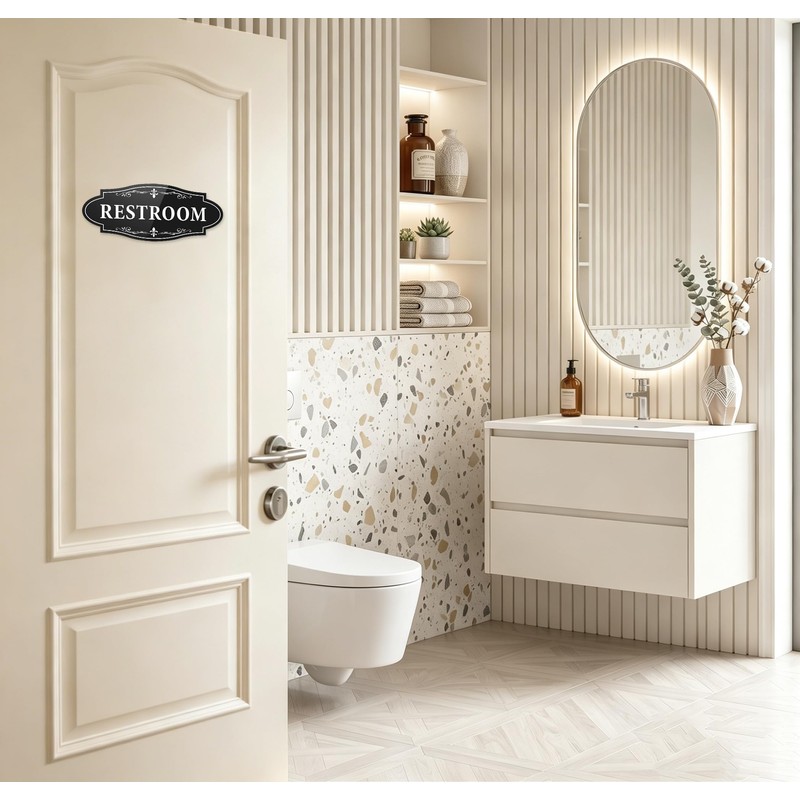 Restroom Sign, 2 Pack Restroom Signs for Business and Home,