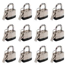 40mm Keyed Alike Nickel Plated Laminated Steel Padlock, 1-9/16" Wide Body 2-inch Long Shackle Padlocks with Keys Pack of 12