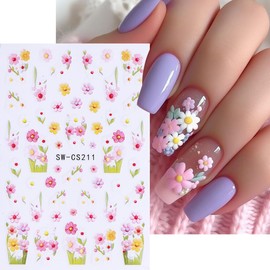 Spring Flower Nail Art Stickers Decals 8PCS Flower Butterfly Spring Design Nail Stickers Floral Bee ladybug Tulip Spring Summer Nails Adhesive Decals Manicure Supply for Women DIY Nail Art Decorations