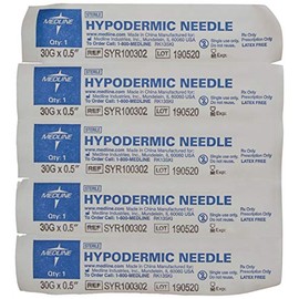 Medline SYR100302Z Standard Hypodermic Needles, Bevel, 30 gal x 0.5" (Pack of 100)