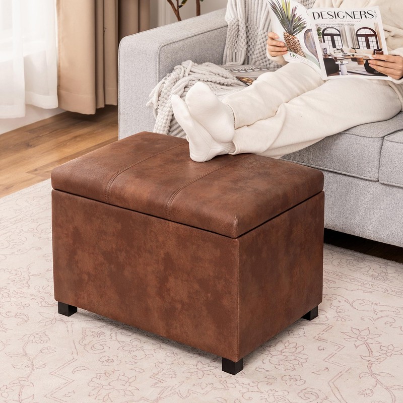 Joveco 24" Leather Storage Ottoman Bench, Rectangle Foot Rest Stool