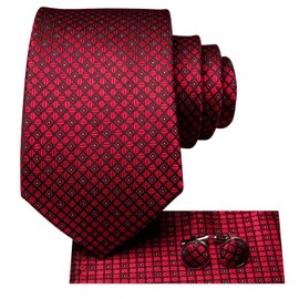 Hi-Tie Men 63inches Tie Set Extra Long Necktie Paisley Tie Pocket Suqare Cufflinks Big and Tall Men Tie,Wine Red Plaid