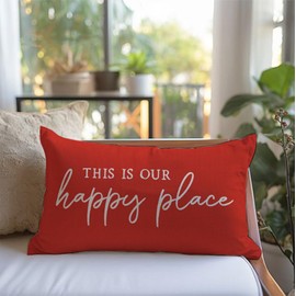 PANDICORN This is Our Happy Place Pillow Covers 12x20 Inch Red Modern Farmhouse Outdoor Fall Christmas Decorations Lumbar Decorative Throw Pillow Cases for Living Room Bedroom Porch Couch Sofa Decor
