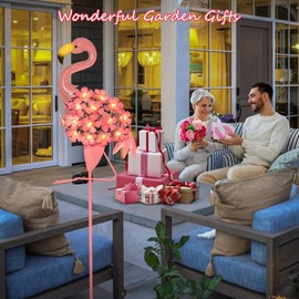 Homeimpro Garden Decor Solar Lights Flamingo Gifts for Women Yard Outdoor Decorations Stake Metal Lights, Waterproof Warm White LED for Lawn,Patio, Courtyard, for Mom Grandma