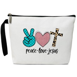 BSNZZIO Peace Love Cosmetic Bag for Women Friends Accessories Organizer, Christian Jesus Gifts, Travel Essentials Purse Toiletry Pouch Cosmetic Bag with Zipper(Peace Love Jesus)