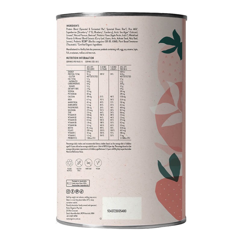 Nutra Organics Thriving Family Protein - Strawberries & Cream, 450g