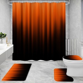 Litabel 4 Pcs Orange and Black Gradient Shower Curtain Set with Rugs and Toilet Lid Cover, Modern Simple Waterproof Fabric Bathroom Set, Ombre Stripe Gothic Abstract Bathroom Decor Set Accessories