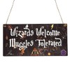Second Ave Wizards Welcome Muggles Tolerated Black Wooden Hanging Rectangle