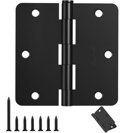 AmzGod Door Hinges Matte Black - 12 Pack Black Door Hinges 3.5 Inch Rounded Interior Door Hinge with 1/4" Radius Corners - Black Hinges for Doors 3 1/2 Inches Flat Iron Residential Door Hardware