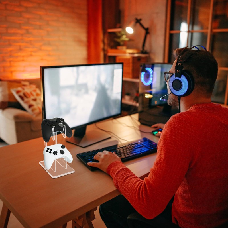 Transparent Acrylic Game Controller Stand Holder, Double-Layered Gaming Controller Holder