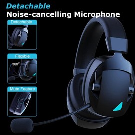 Daiilg Wireless Gaming Headset with Mic 2.4G Bluetooth Headphone USB 3.5mm Wired 3 Modes for PC,Laptop, Black