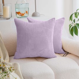 Demetex Purple Throw Pillow Covers Soft Plush Pillow Cases 18x18 Modern Striped Corduroy Pillow Covers for Dining Room Living Room Balcony Chair, 18 x 18 inch, Lavender