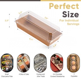 50 Pack 7.5x3.3 Inches Small Charcuterie Boxes with Clear Lids - To Go Paper Mini Treat Box, Charcuterie Boards Accessories, Dessert Boxes, Cookie, Cake Slice, Chocolate Strawberry, Donut (Brown)