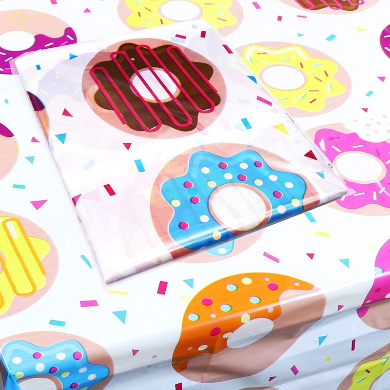 Happium Donut Party Tablecloth, Rectangular Table Cover for Dining Room