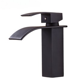 Faucet Waterfall Bathroom Faucets 1 Hole, Matte Black & Shiny Gold Bathroom Sink Faucet