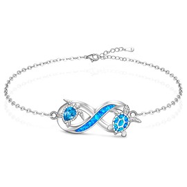 Sea Turtle Anklet for Women Sterling Silver Infinity Blue Opal Turtle Ankle Bracelet Infinity Summer Anklets Friendship Cute Animals Hawaii Beach Jewelry Gifts