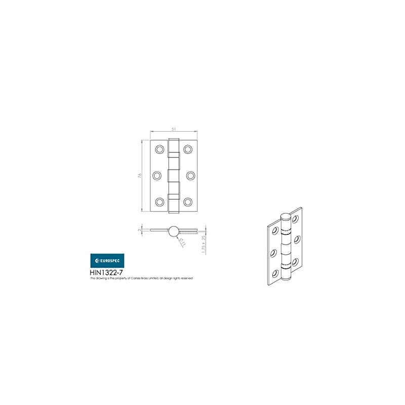 76 X 51 X 2MM BALL BEARING HINGE GRADE 7