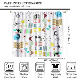 Focusbrite Mid Century Black Cat Curtains, Retro Abstract Atomic Stars 1950s Style Patterned Window Treatments for Living Room Bedroom, Vintage Geometric Cat Printed Drapes Set 2 Panels,42x45 Inches