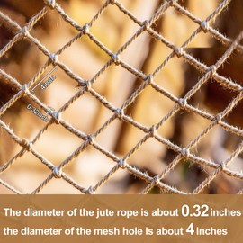 Paninluo Natural Jute Rope Net-Heavy Duty and Versatile Protection for Outdoor Activities, Indoor Decoration, Climbing Safety Net for Children,Pet,Cat,Plant and More(6ft x 12ft)