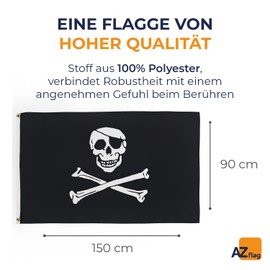 AZ FLAG - Flagge Pirat Totenkopf - 150x90 cm - Piraten Totenkopf Fahne 90 x 150 Cm Feiner Polyester - Flaggen