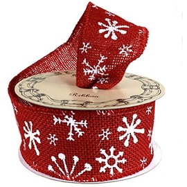 White Snowflakes Wired Christmas Ribbon - 2 1/2" x 10 Yards, Wired Edge, Red Burlap Ribbon, Wreath, Garland, DIY Crafts, Presents, Wreath, Gift Wrapping, Bows, Winter Holidays, Boxing Day, Fundraiser