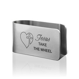 PUVOXHO Jesus Take The Wheel Funny Religious Engraved Stainless Steel Car Visor Clip, Christian Gifts for Family Friend Driver, Travels Visor Car Accessories for Women Men, New Driver Gifts