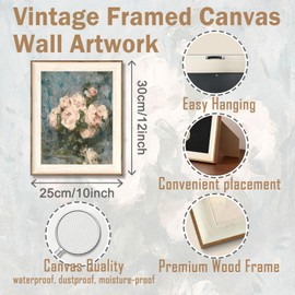 ASTRDECOR Framed Vintage Wall Art for Living Room, Vintage Floral Home Decor Aesthetic, Victorian Pink Rose Bouquet Oil Painting Blue Canvas Wall Art Prints, Antique Flower Pictures Blue Artwork for Living Room-10''x12''