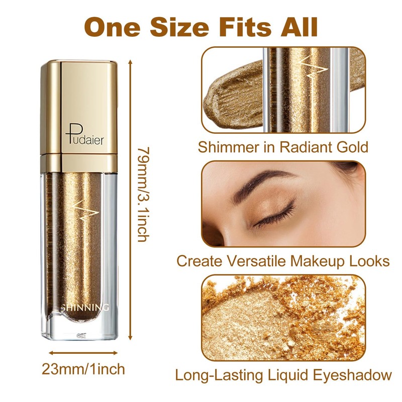 Liquid Glitter Eyeshadow, Gold Liquid Eyeshadow, Quick-Dry & Long Lasting