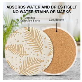 Drink Coasters Set of 2 – Super Absorbent Ceramic, Faux Embossed Flat Printing Design, Non-Slip Cork Backing, Stylish Coffee Table Coasters, Home Decor, Office, Housewarming Gift_2 Pack Amber Pines