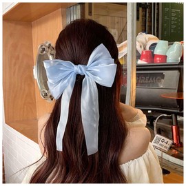 Iaceble Satin and Chiffon Blue Bowknot Hair Clips and Headpieces - Decorative Silky Hair Barrettes and Accessories for Women and Girls