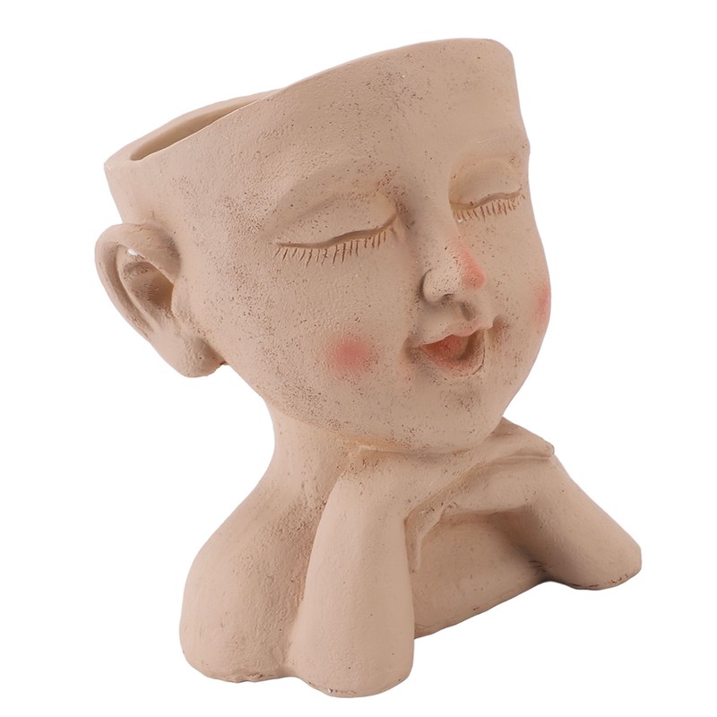 Men Face Flower Pot Hand Painting Resin Men Head Flowerpot