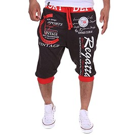 COTTORY Men's Short Hiphop Dance Jogger Sweatpants Trousers Red Black Large