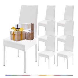 FIGOOO Chair Covers, Set of 6, Stretch Chair Covers for Dining Room Chairs, Elastic Modern Universal Chair Covers for Restaurant, Hotel, Banquet, Party Decoration (White, Set of 6)